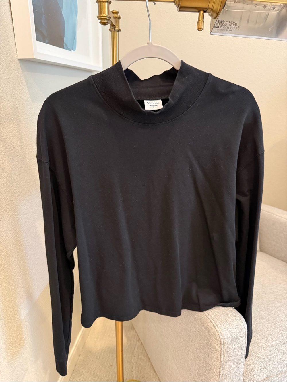 Outdoor Voices Black Mock Neck Long Sleeve Tee